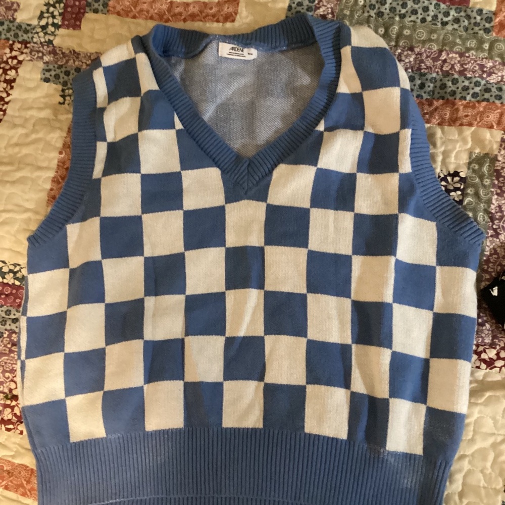 Ardene Indie Checkerboard Vest Blue and White